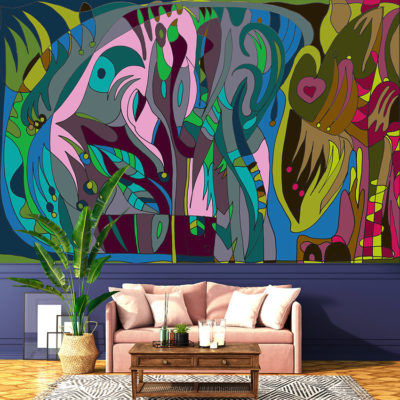 interior design for classic blue color trend 2020,3d rendering,3