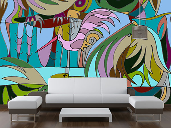 interior design of modern white and brown living room furniture against white wall with a lamp hanging and lots of copy space