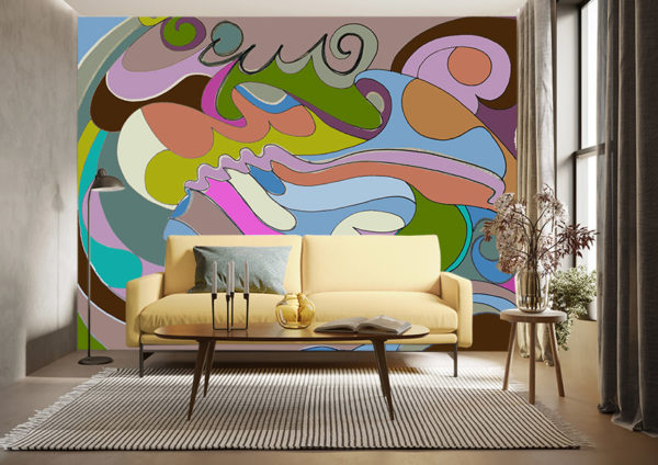 3d render of agrungy concrete room with a yellow sofa an art can