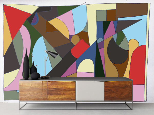 Mock up poster with retro Chest of Drawer, lamp and home decorat