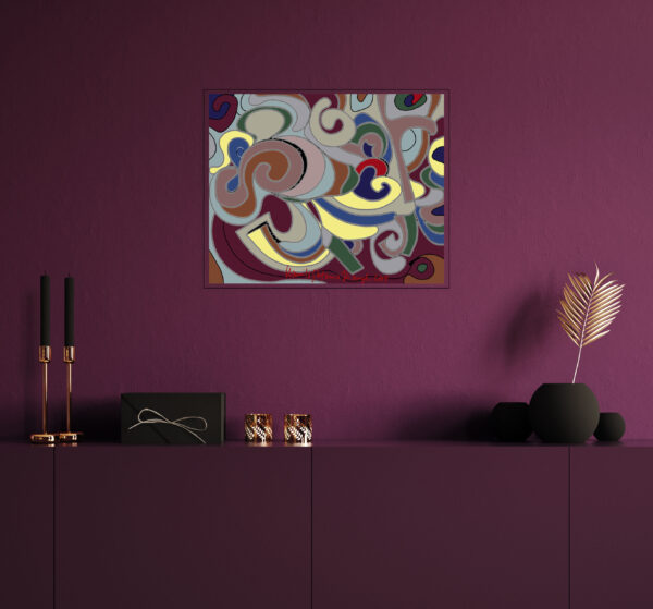 Minimal decorated dark deep color room with chest of drawers and