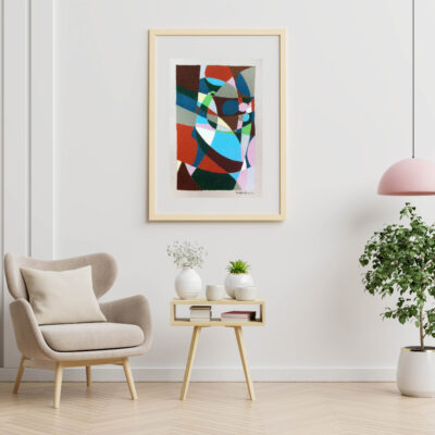 Poster mockup with vertical frames on empty white wall in living room interior with blue velvet armchair.3D rendering