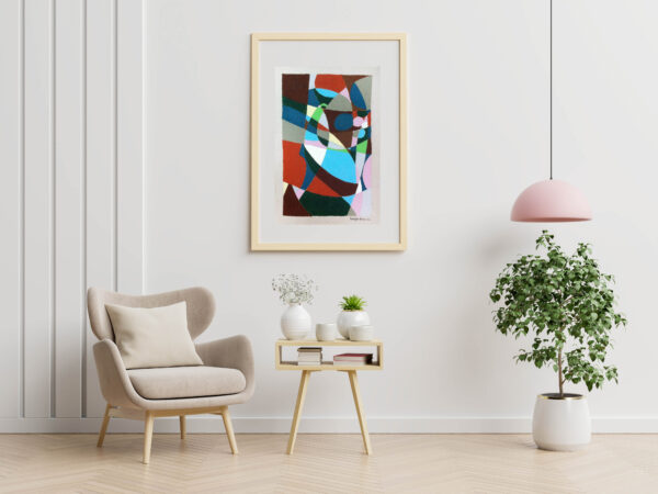 Poster mockup with vertical frames on empty white wall in living room interior with blue velvet armchair.3D rendering