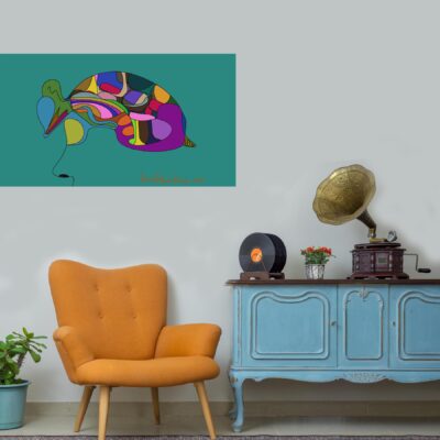 Vintage interior of retro orange armchair, vintage wooden light