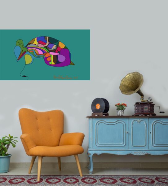 Vintage interior of retro orange armchair, vintage wooden light