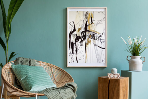 Interior design of living room at modern home with stylish ratta