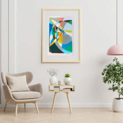 Poster mockup with vertical frames on empty white wall in living room interior with blue velvet armchair.3D rendering