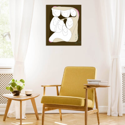 Yellow wooden armchair next to table in white living room interior with drapes. Real photo with a place for your poster