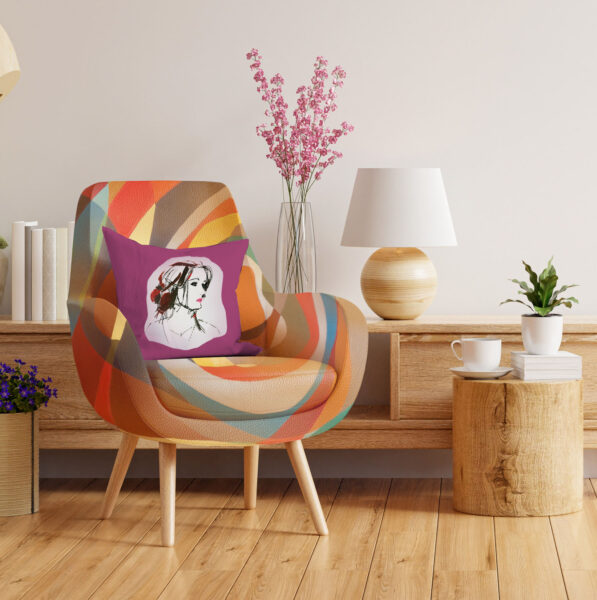 Living room interior wall mockup in warm tones with leather armchair on white wall background.3d rendering