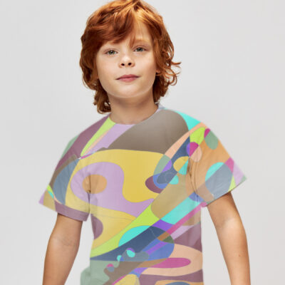 Redhead teenager in white t-shirt cropped view gray background studio emotions childhood