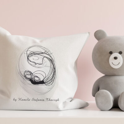 Mockup pillow in the children's room on light pink colors wall background.3D Rendering