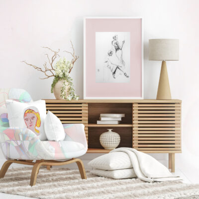 Poster mockup in Scandi-boho style interior background, 3d rende