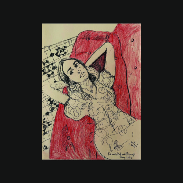 078 pi Red sofa A4 2023 backg