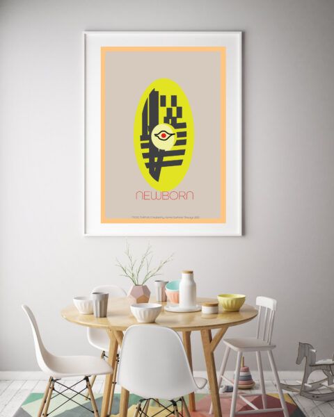 mock up poster frame in interior background with kids chair, sca