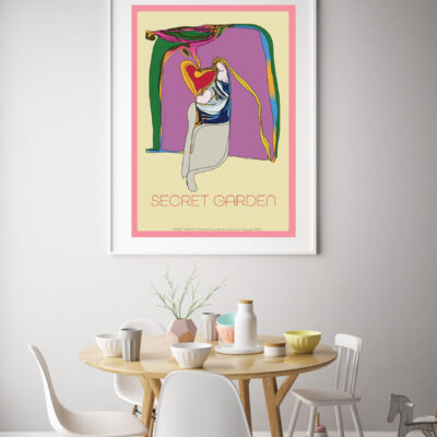 mock up poster frame in interior background with kids chair, sca