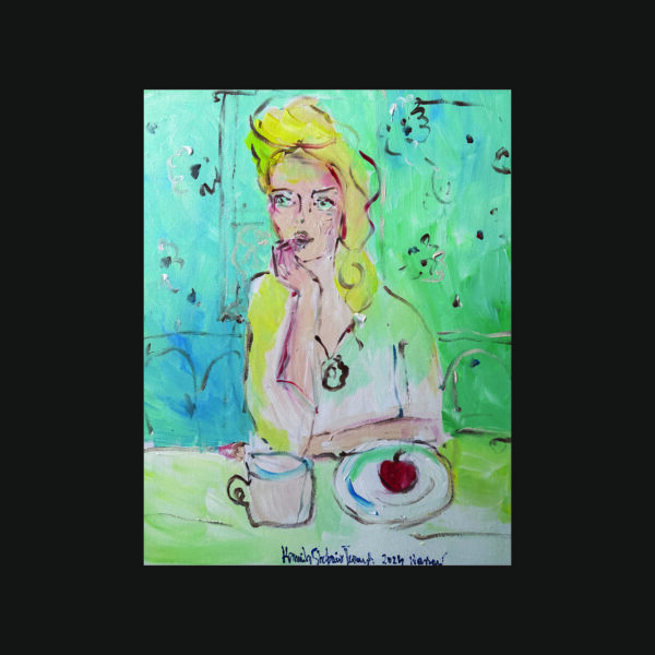 022 ap Woman and an apple 2024 40 x 50 backg