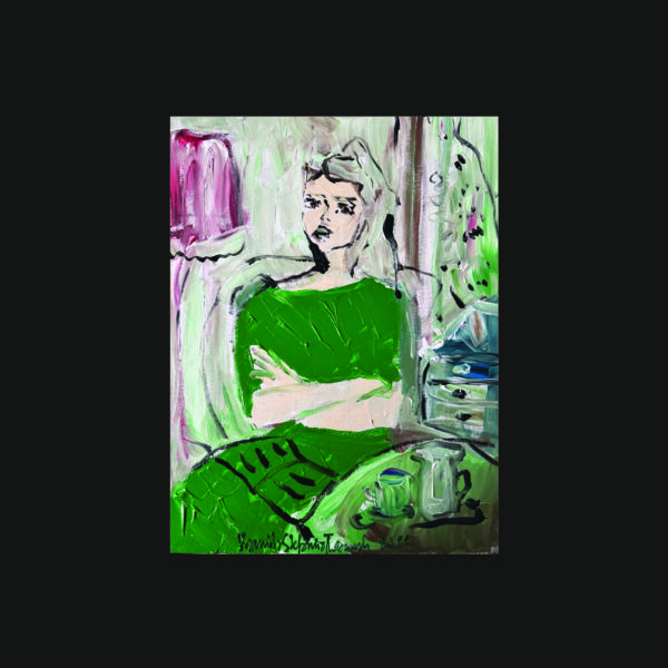 029 ap Rain, coffee and green dress 2024 30 x 40 backg