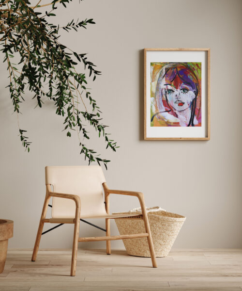 Mock up frame in home interior background, beige room with minim