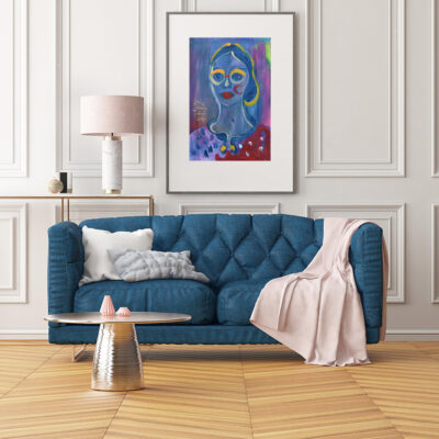 Mock up poster in the interior of the living room with a sofa. T