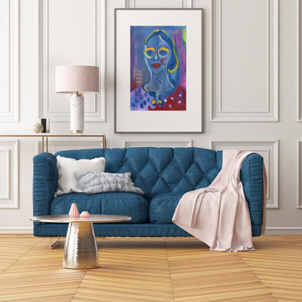 Mock up poster in the interior of the living room with a sofa. T